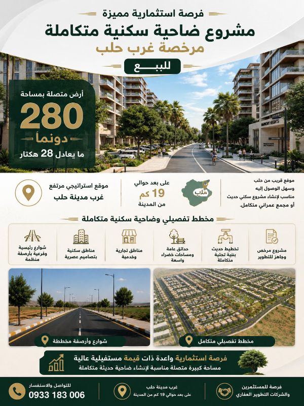 أرض مرخصة ضاحية سكنية  للبيع في جبل سمعان تبعد عن حلب 19كم- 280,000 م²