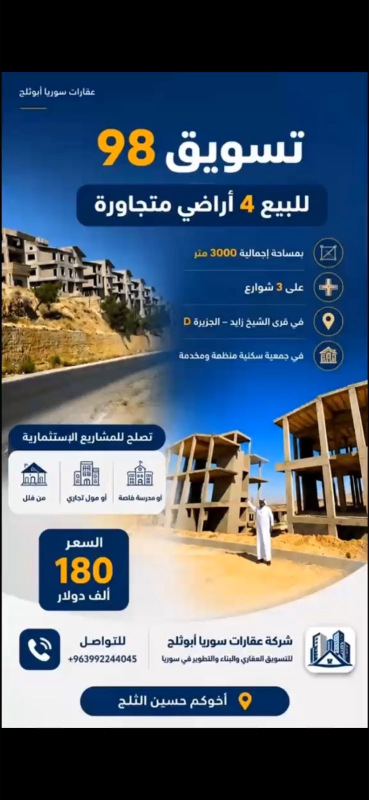 تسويق98  للبيع 4اراضي متجاورة
