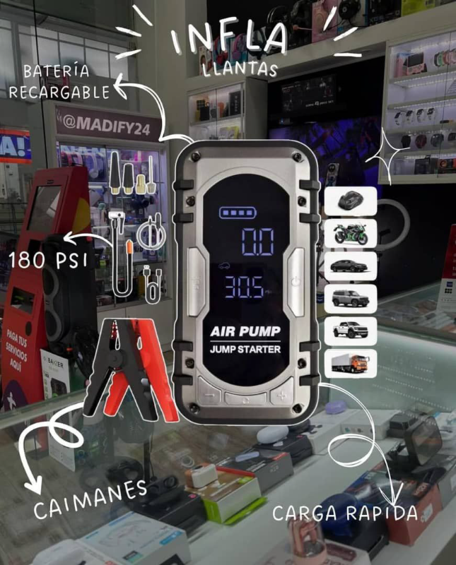 جهاز تشغيل بطارية سيارة مع منفاخ إطارات LED جديد