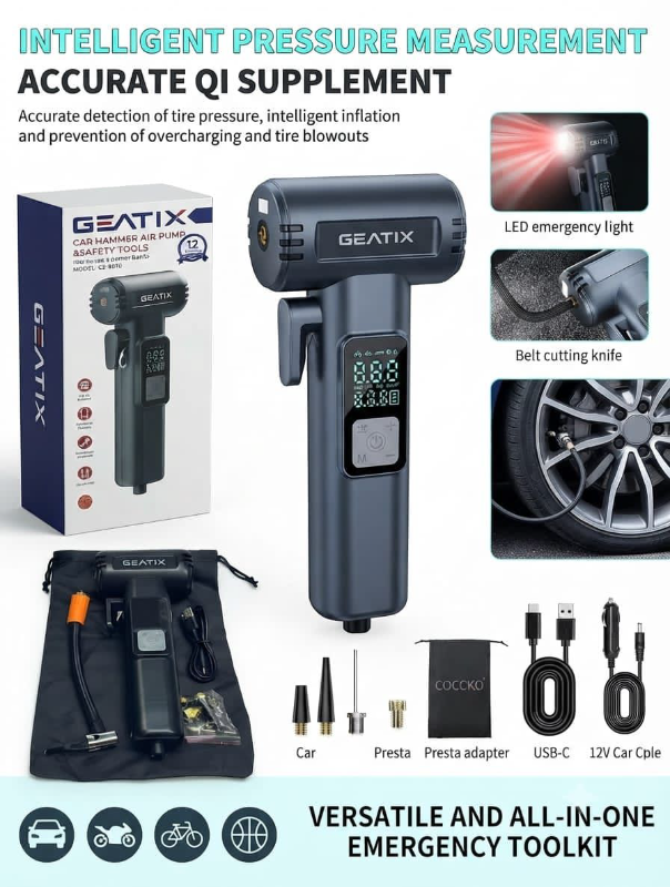 منفاخ إطارات سيارات GEATIX محمول متعدد الاستخدامات