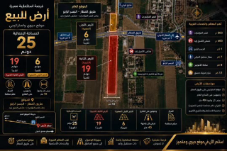 للبيع قطعتين أرض بمساحة 26 دونم على طريق المطار – الجسر الرابع