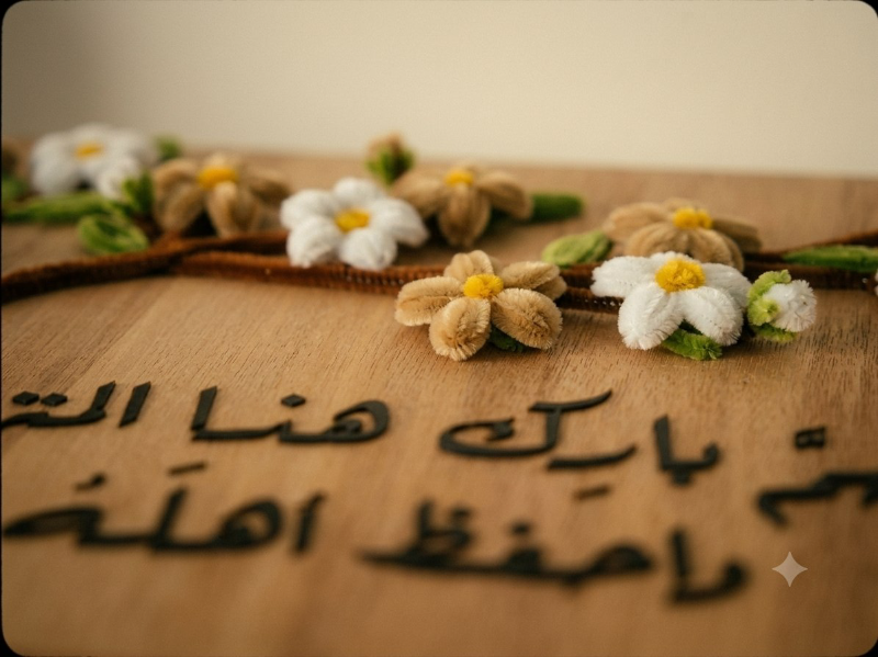 ديكو جداري مميز وأنيق يجمع بين الخشب والمخمل والإكريليك اللامع