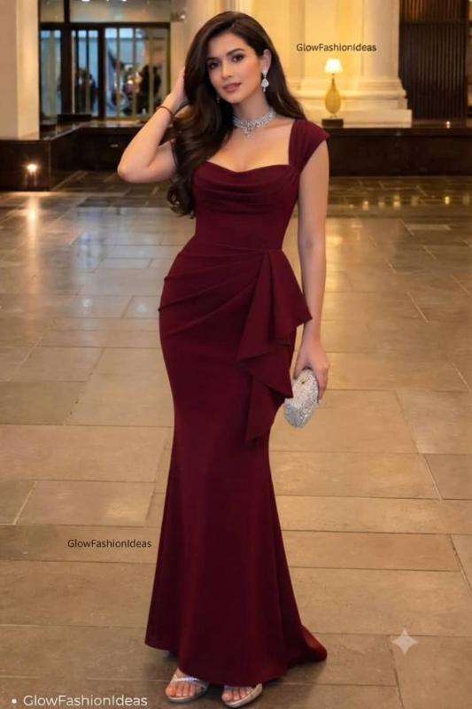 فستاان سهرة قماش سكوبا أجنبي مكفول