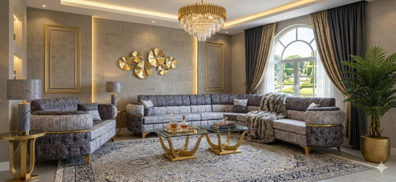 طقم كنب لف ( زاوية ) عدد 9 مقاعد خشب شوح مع صندوق بسعر الجملة
