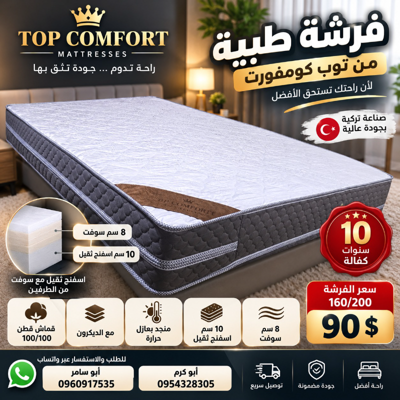 فرشات تركية فاخرة TOP COMFORT للبيع في دمشق