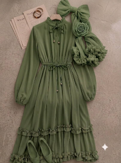 فستان شيفون مبطن كسرات مع شال مطابق 👗