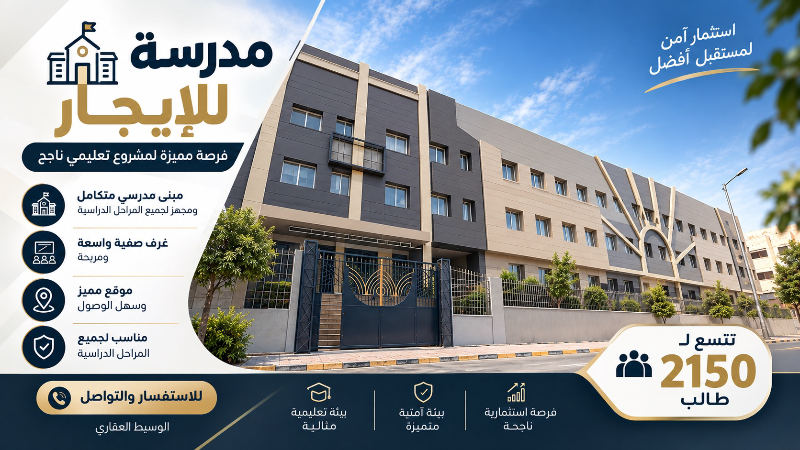 مدرسة للإيجار بمساحة 2800 م² في مدينة حلب